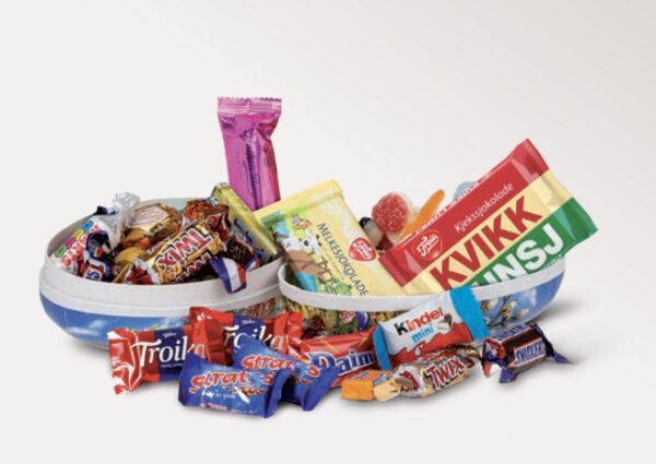 PÅSKEEGG 15 CM SMÅGODT OG IPB (CA 400G)