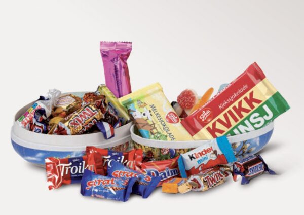 PÅSKEEGG 18 CM SMÅGODT OG IPB (CA 500G)